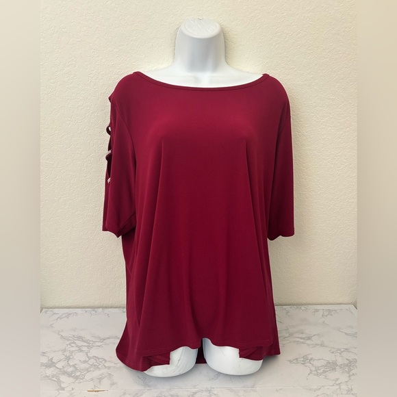 89th & Madison Tops - Women’s 89th & Madison Long Open Sleeve Top Plus Sz 2X Red Blouse Pullover​